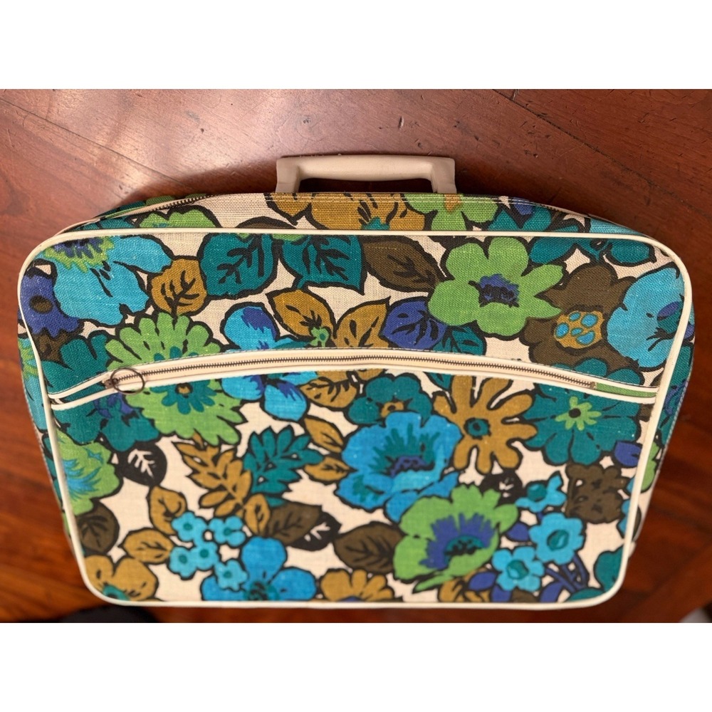 Vintage Bantam Travelware Floral Canvas‎ Suitcase Mod 1970s Psychedelic